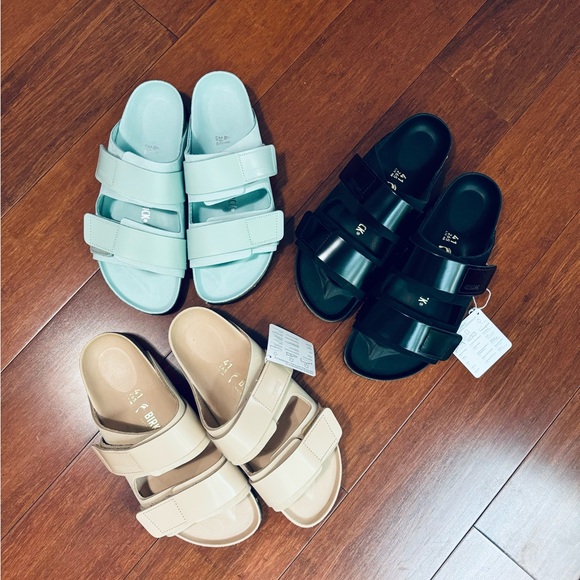 Birkenstock Uji Nubuck shine Leather straps slide sandals in surf green EU 39 - Picture 11 of 11